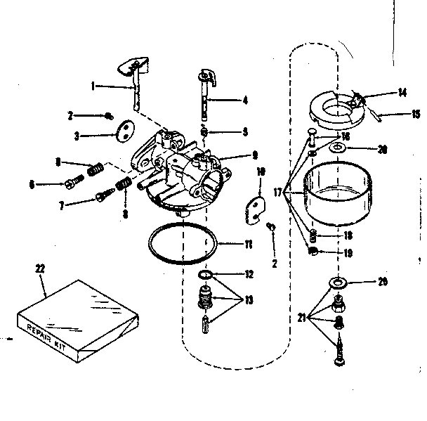 Carburetor No. 28627 Diagram and Parts List for 14343202  Craftsman Engine