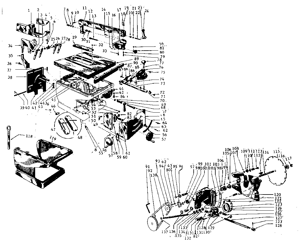 Unit Diagram and Parts List for 11322400  Craftsman Saw