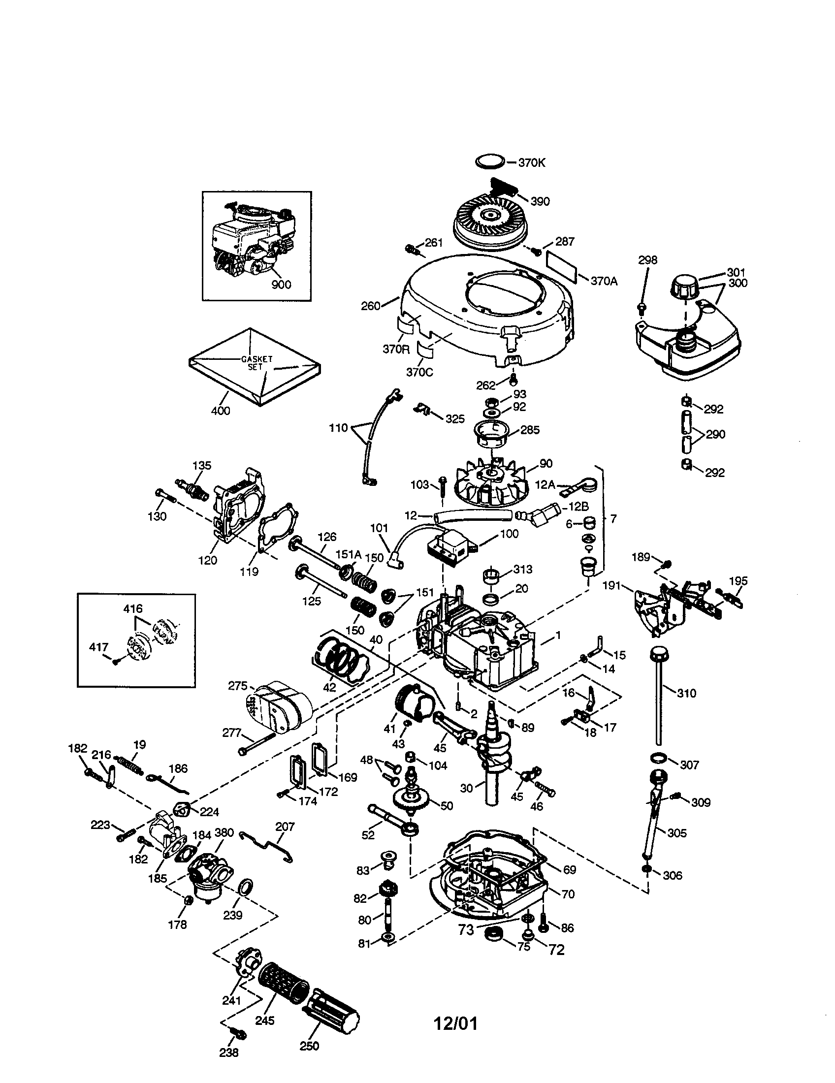 4-cycle Engine Diagram and Parts List for 143005004  Craftsman Engine