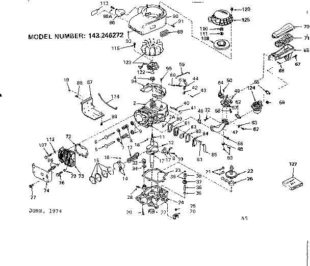 Replacement Parts Diagram and Parts List for 143246272  Craftsman Engine