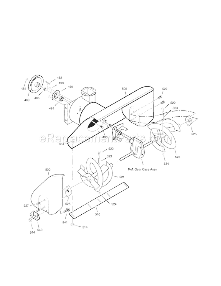 Auger Housing Diagram and Parts List for C950521193  Craftsman Snow Blower