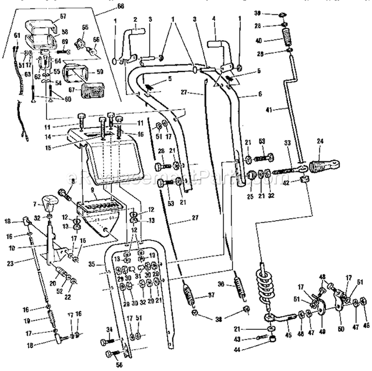 Handle Assembly Diagram and Parts List for C950523183  Craftsman Snow Blower