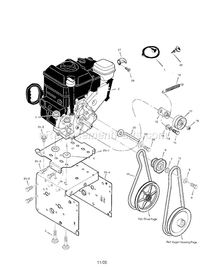 Engine Diagram and Parts List for C950524312A  Craftsman Snow Blower