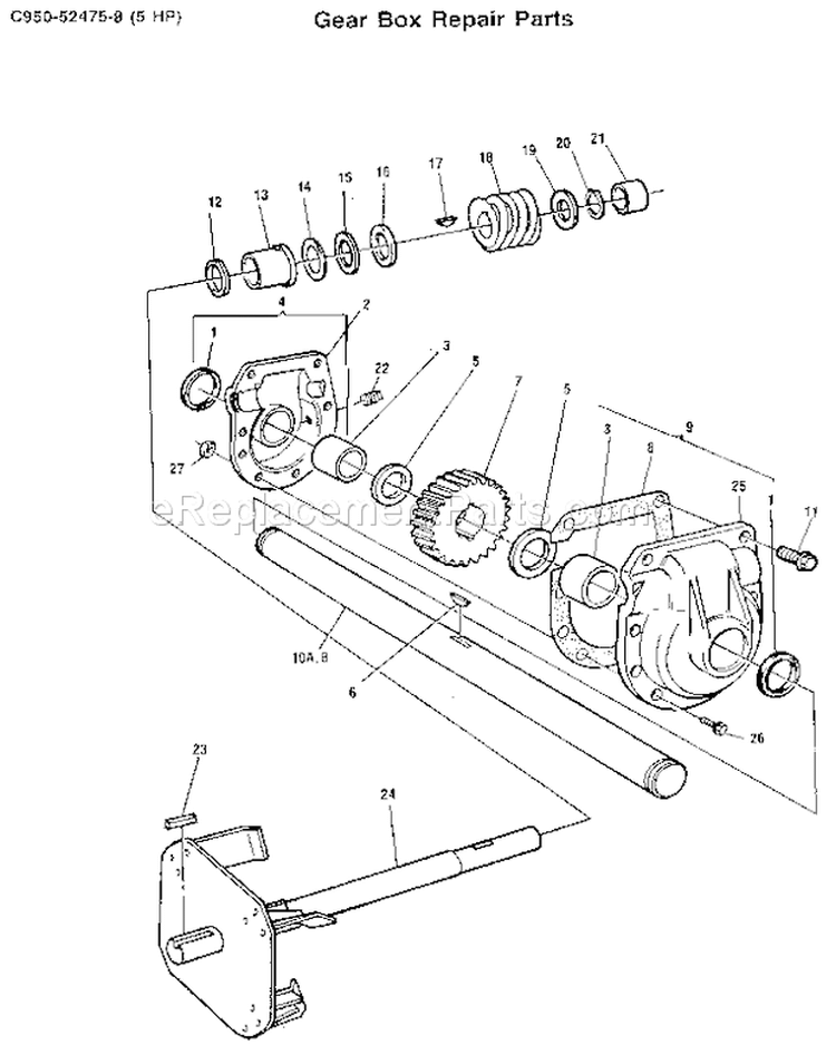 Gear Box Diagram and Parts List for C950524758  Craftsman Snow Blower