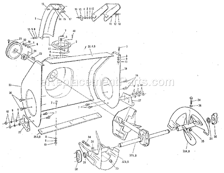 Auger Housing Assembly Diagram and Parts List for C950524759  Craftsman Snow Blower