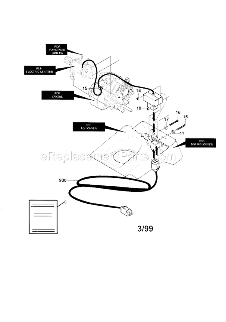 Electric Start Diagram and Parts List for C950527350  Craftsman Snow Blower