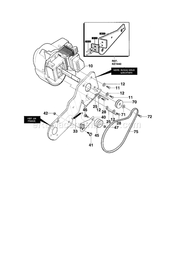 Engine And Drive Diagram and Parts List for C950527350  Craftsman Snow Blower