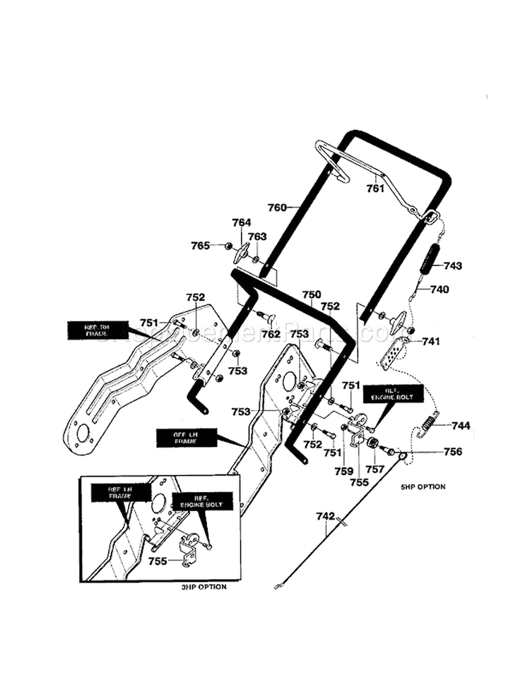 Handle Diagram and Parts List for C950529351  Craftsman Snow Blower