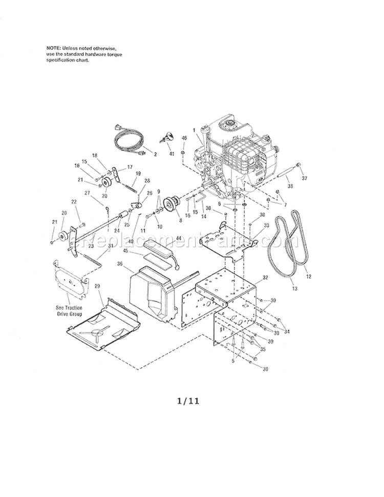 Engine / Frame Diagram and Parts List for C950529480  Craftsman Snow Blower