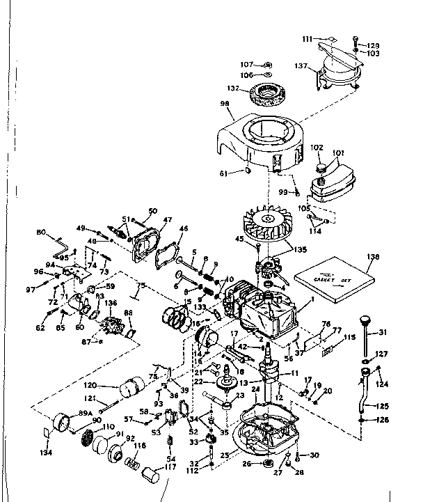 Basic Engine Diagram and Parts List for 143174172  Craftsman Engine