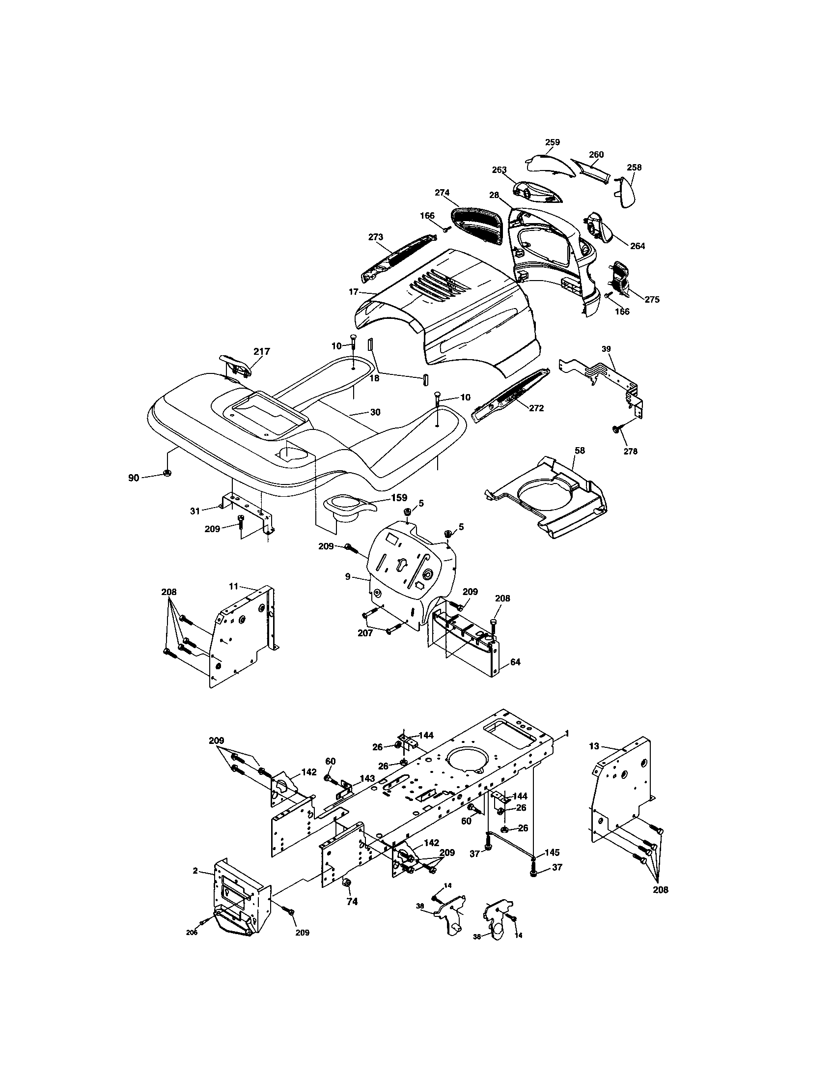 Chassis And Enclosures Diagram and Parts List for 917273823  Craftsman Lawn Tractor