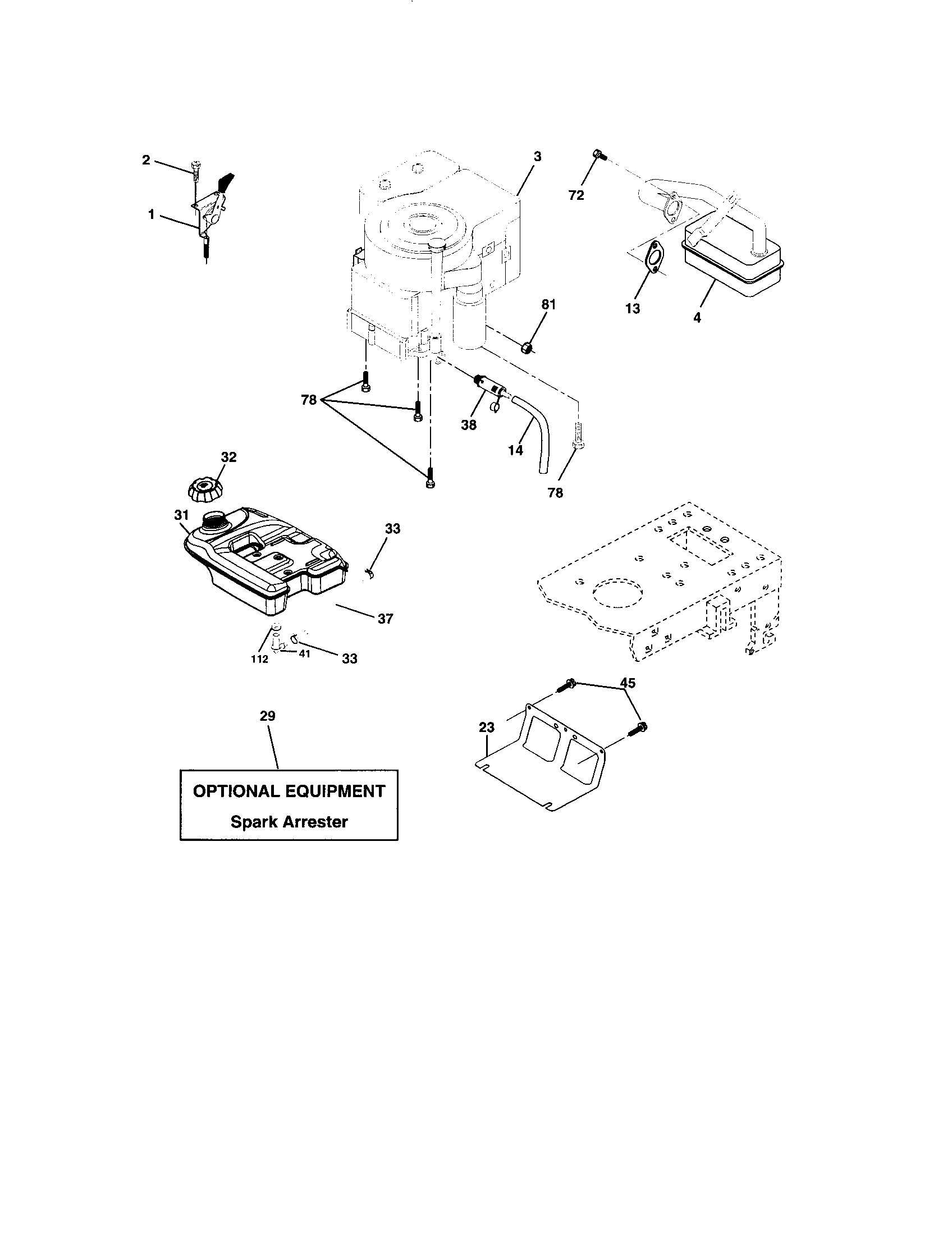 Engine Diagram and Parts List for 917273634  Craftsman Lawn Tractor
