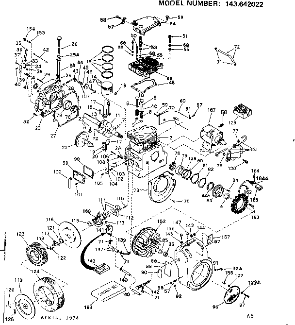 Engine Diagram and Parts List for 143642022  Craftsman Engine