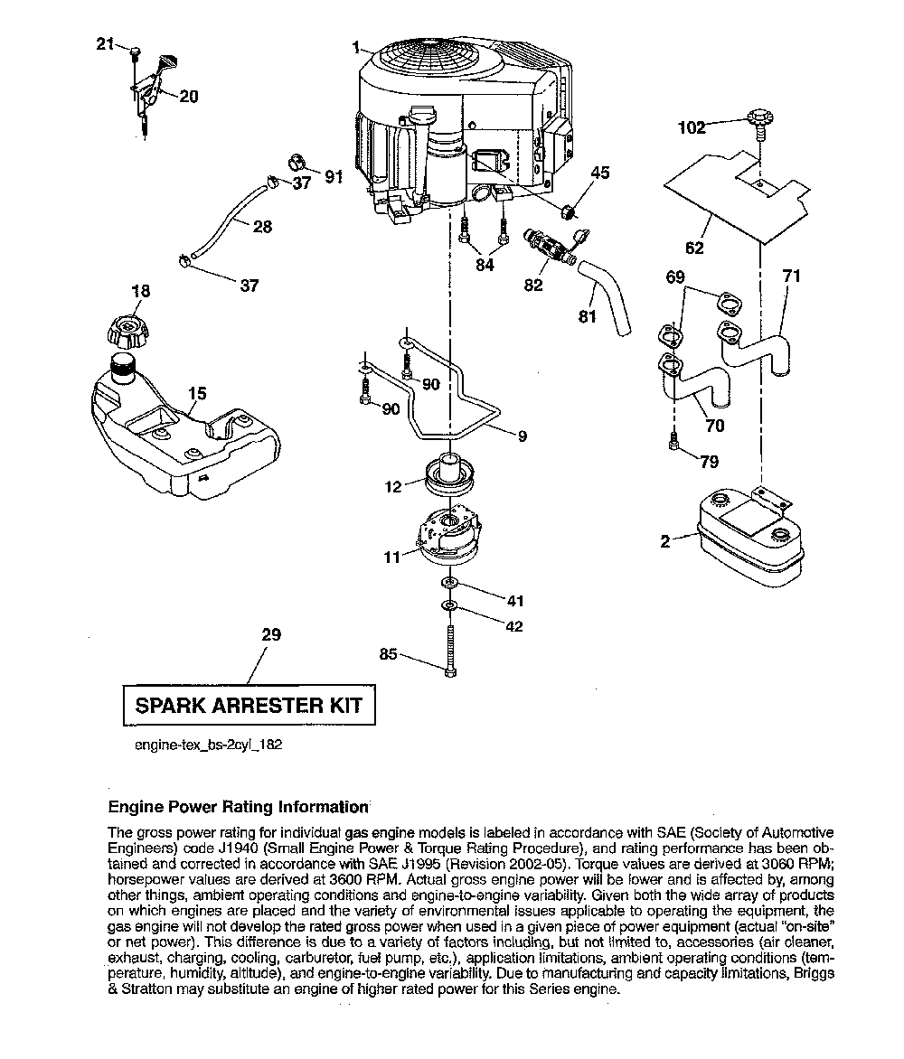 Engine Diagram and Parts List for 960420223  Craftsman Lawn Tractor