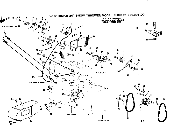 Throwout Handel Diagram and Parts List for 536906100  Craftsman Snow Blower