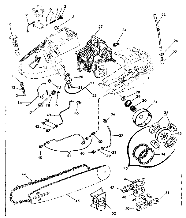 Engine Diagram and Parts List for 917351471  Craftsman Chainsaw