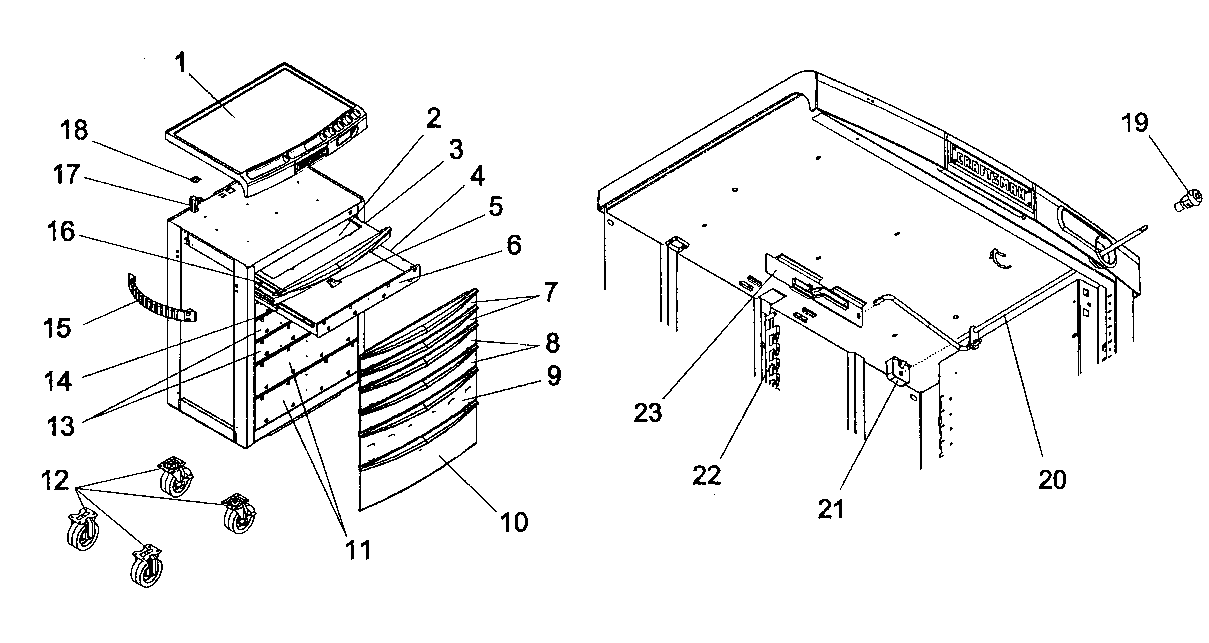 Tool Box Diagram and Parts List for 706954390  Craftsman Tool Stand & Cart