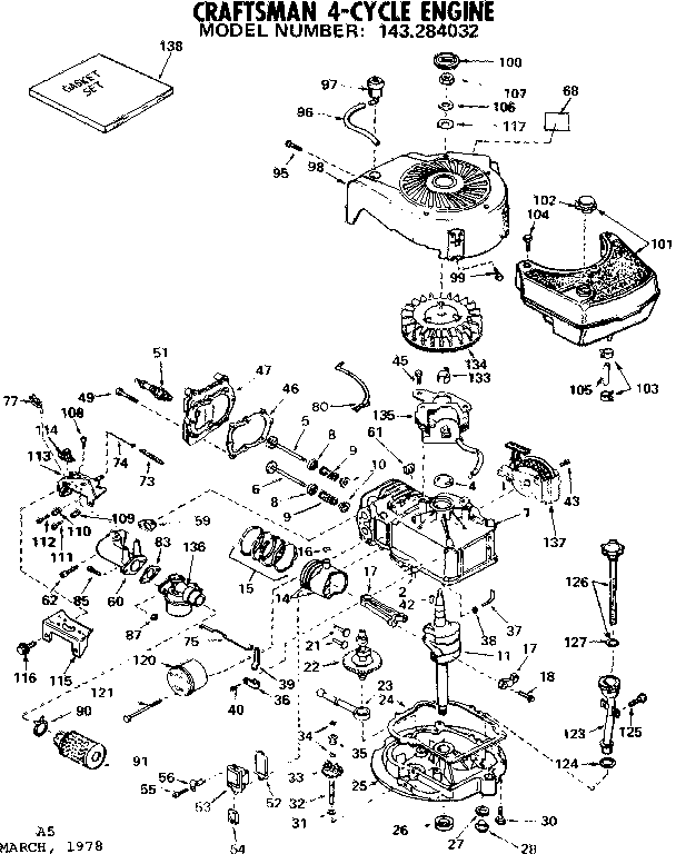 Replacement Parts Diagram and Parts List for 143284032  Craftsman Engine