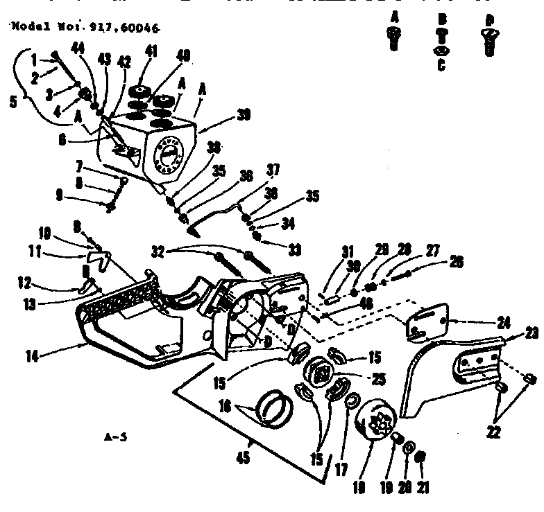 Main Frame Diagram and Parts List for 91760046  Craftsman Chainsaw
