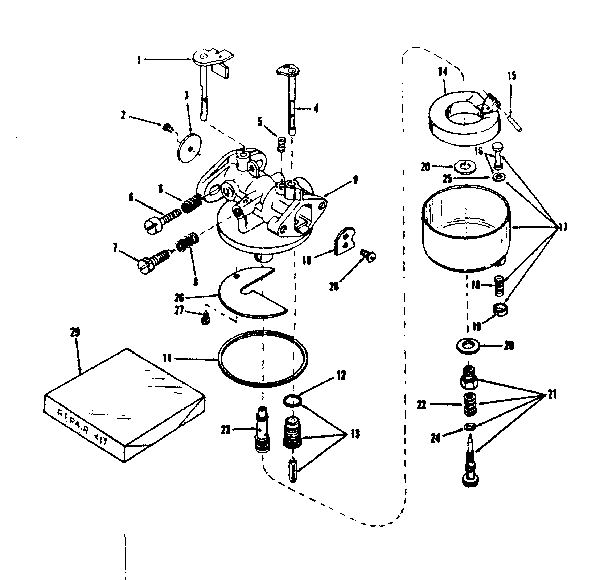 Carburetor Diagram and Parts List for 143126041  Craftsman Engine