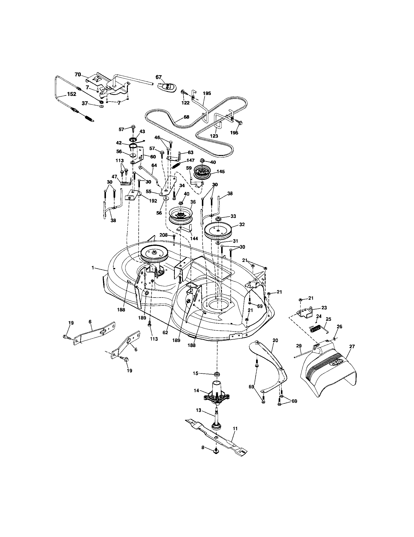 Mower Deck Diagram and Parts List for 917289070  Craftsman Lawn Tractor