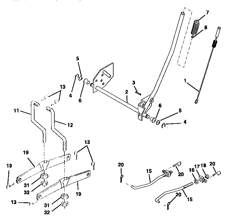 Lift Assembly Diagram and Parts List for 917270611  Craftsman Lawn Tractor