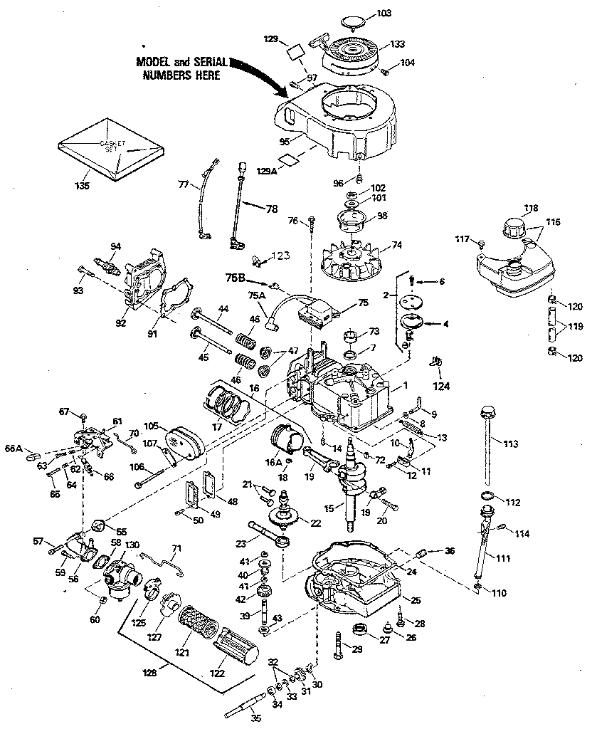 Replacement Parts Diagram and Parts List for 143384562  Craftsman Engine