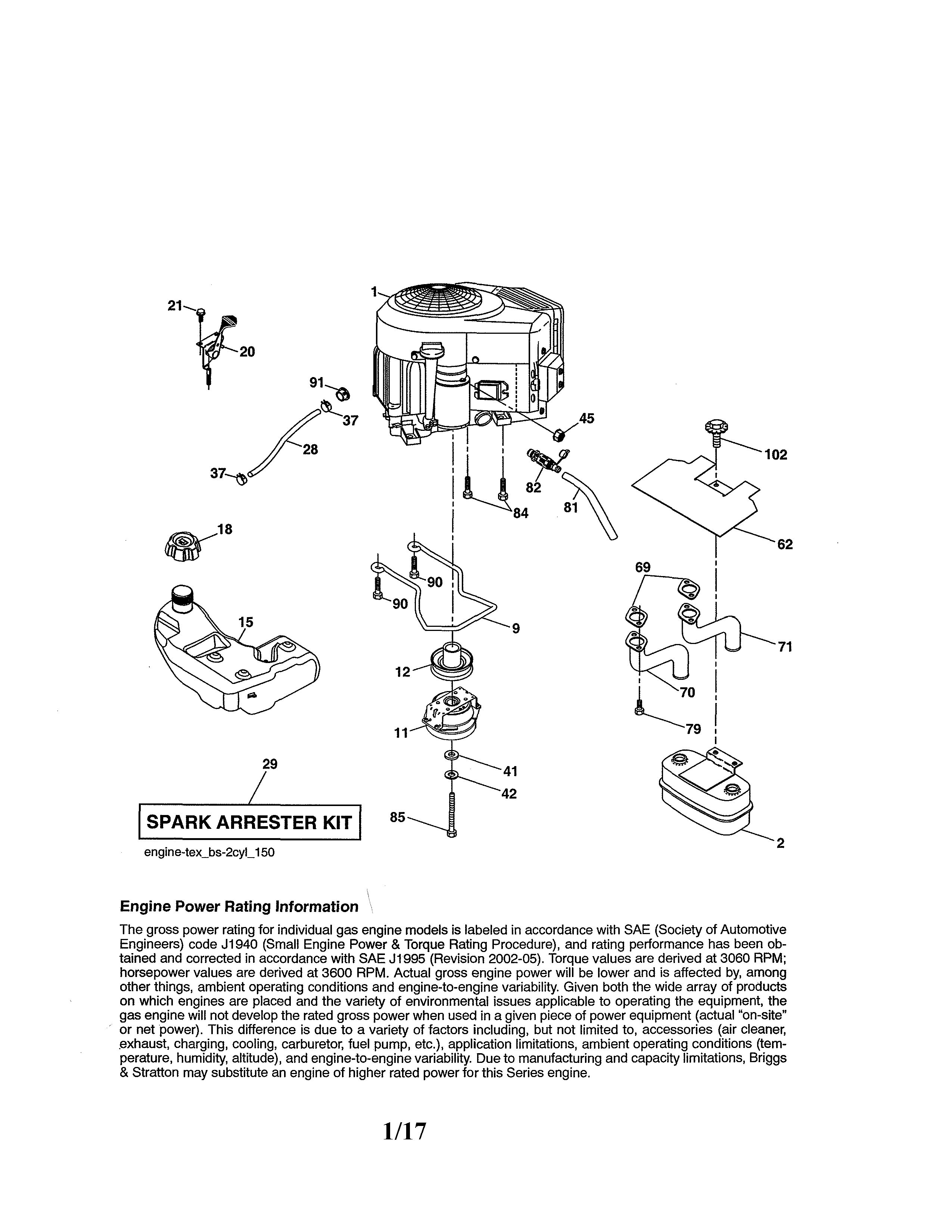 Engine Diagram and Parts List for 917203911  Craftsman Lawn Tractor