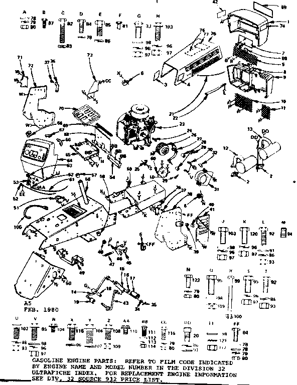 Main Frame, Dash And Grill Diagram and Parts List for 917257130  Craftsman Lawn Tractor