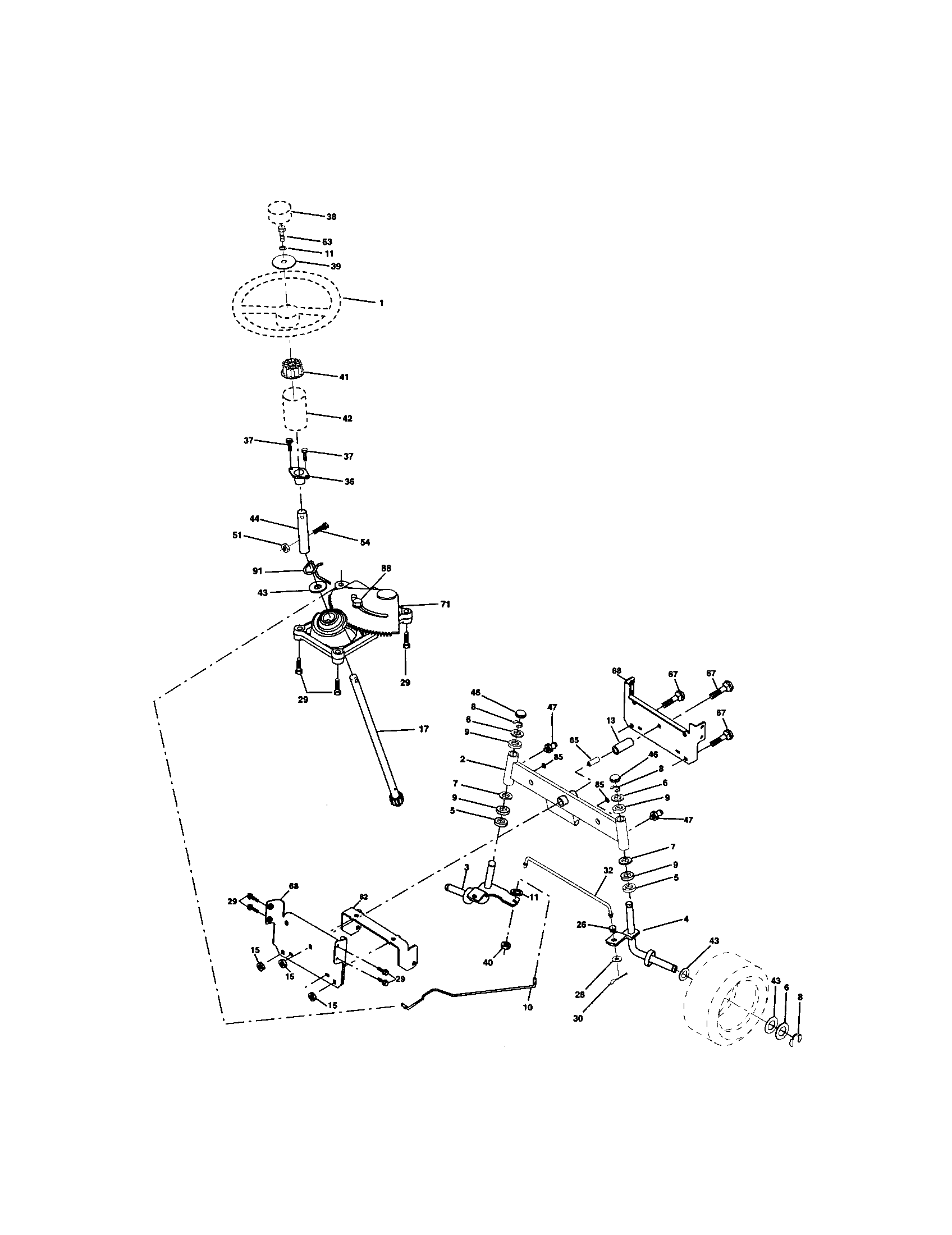 Steering Assembly Diagram and Parts List for 917271644  Craftsman Lawn Tractor