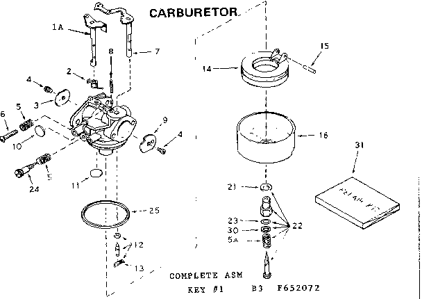 Carburetor Diagram and Parts List for 143652072  Craftsman Engine