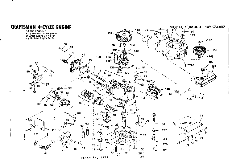 Replacement Parts Diagram and Parts List for 143254402  Craftsman Engine