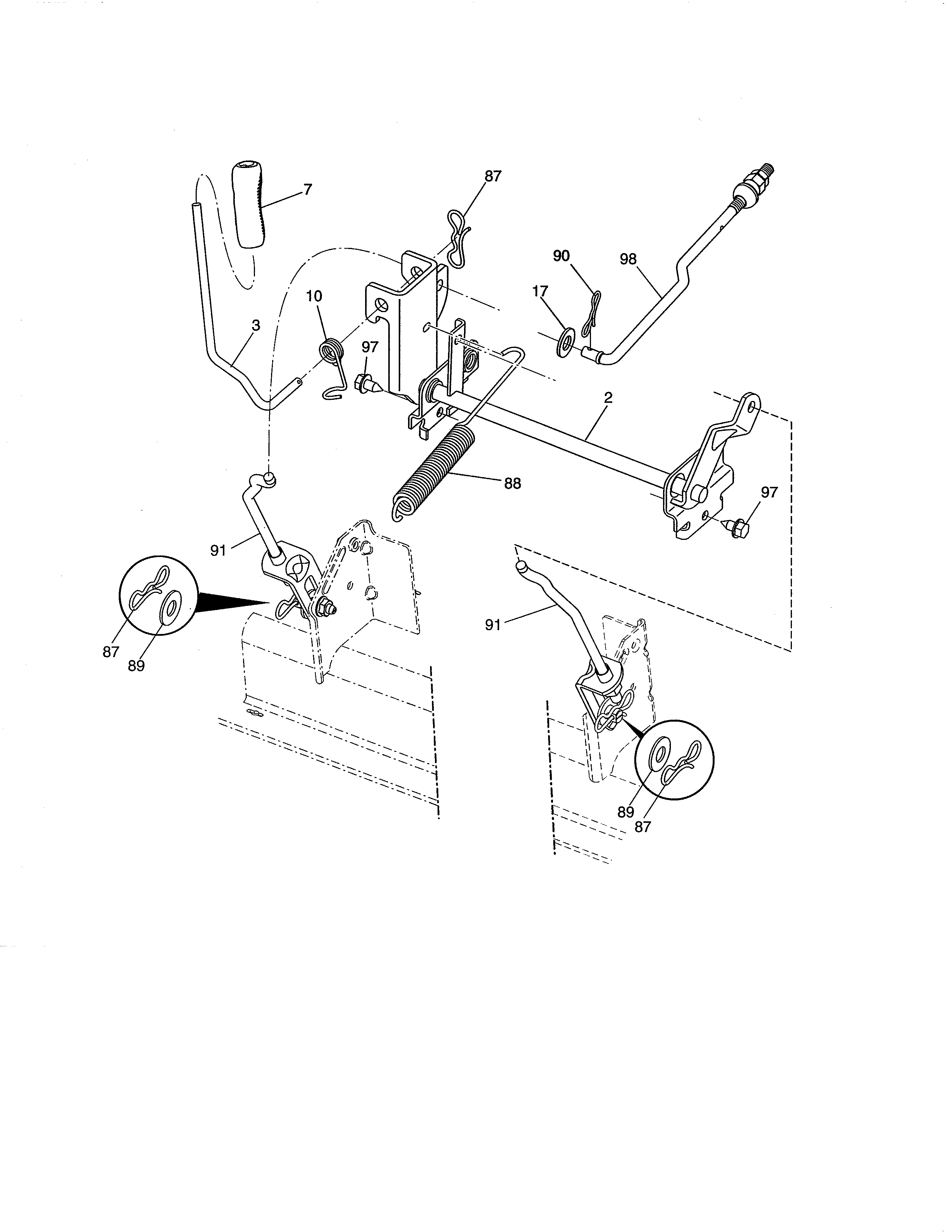 Lift Diagram and Parts List for 917255840  Craftsman Lawn Tractor