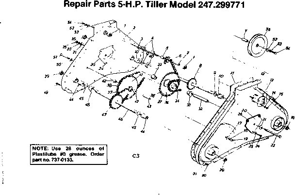 Transmission Diagram and Parts List for 247299771  Craftsman Tiller