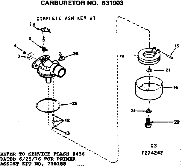 Carburetor Diagram and Parts List for 143274242  Craftsman Engine