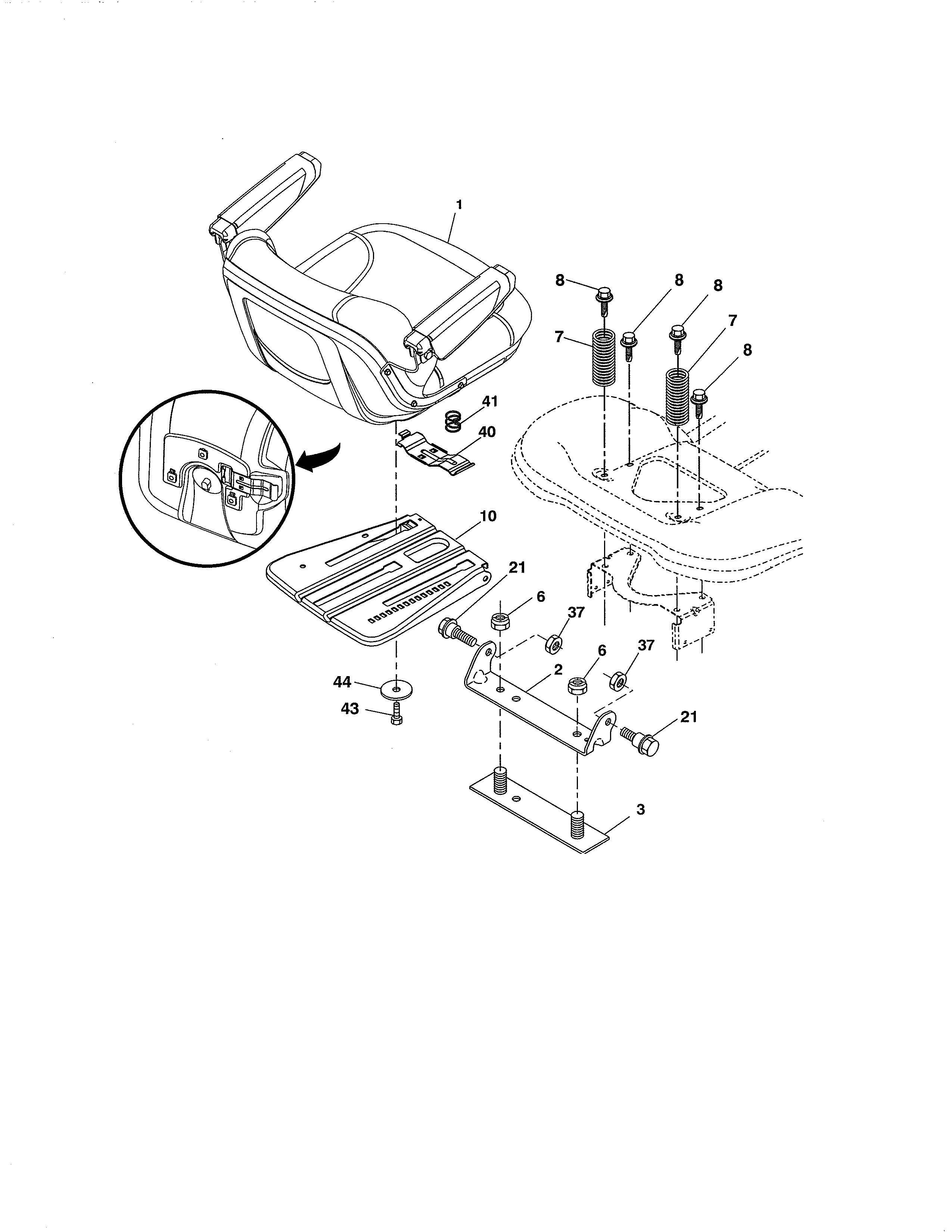 Seat Diagram and Parts List for 917204041  Craftsman Lawn Tractor