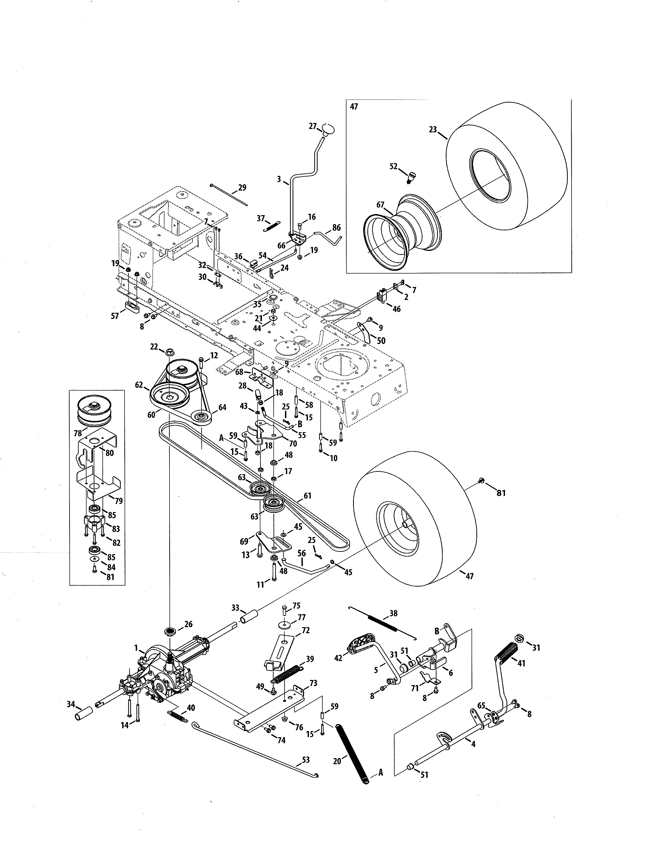 Transmission Diagram and Parts List for 247288853  Craftsman Lawn Tractor