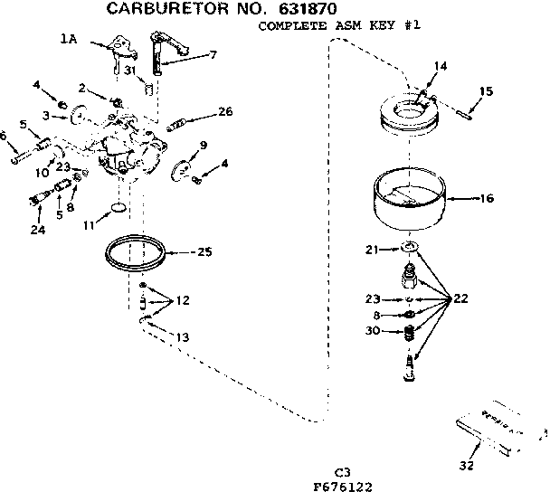 Carburetor Diagram and Parts List for 143676122  Craftsman Engine