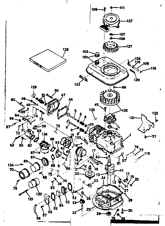 Basic Engine Diagram and Parts List for 143141082  Craftsman Engine