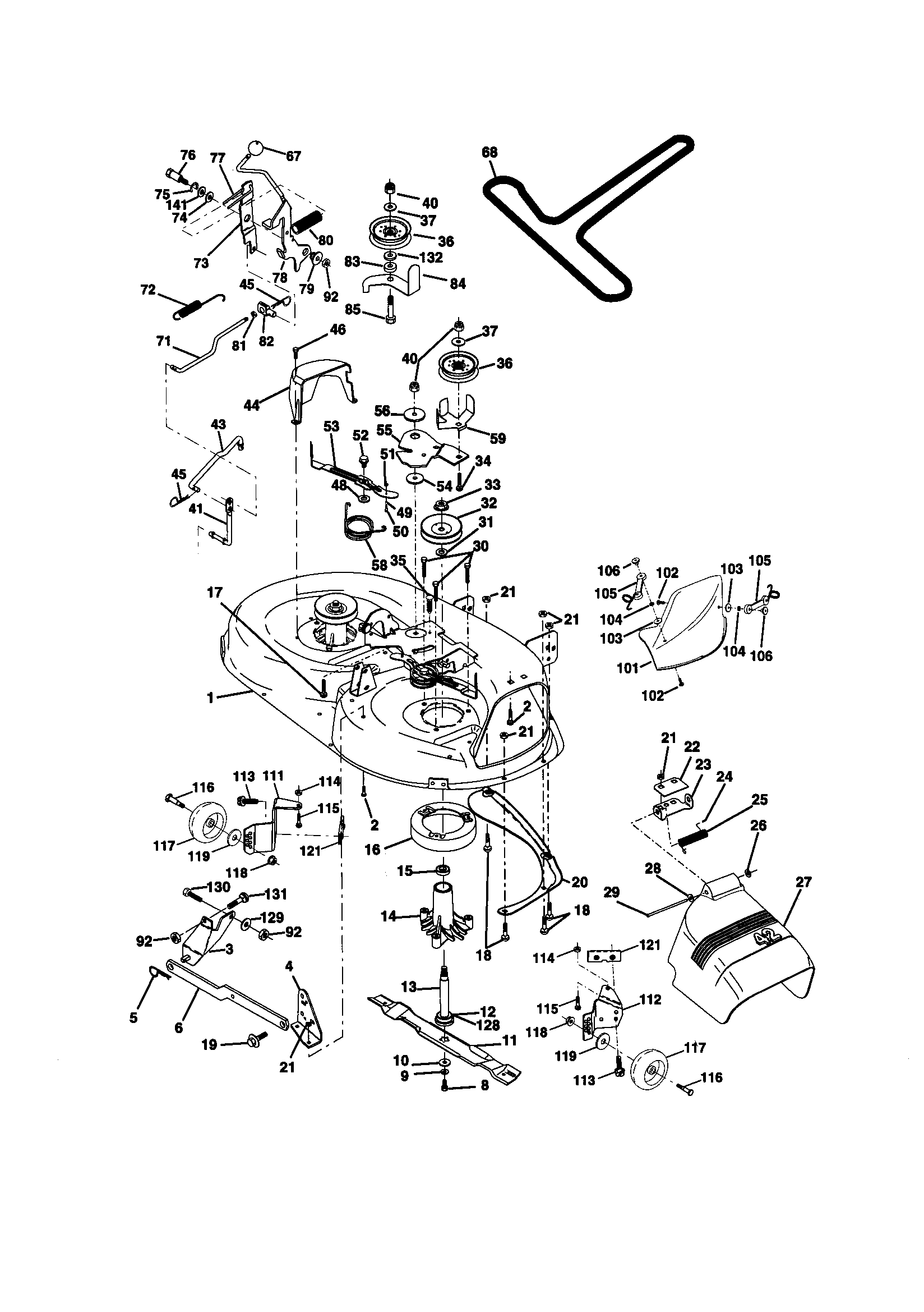 Mower Deck Diagram and Parts List for 917270813  Craftsman Lawn Tractor