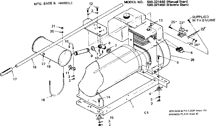 Base & Handle Diagram and Parts List for 580321450  Craftsman Engine