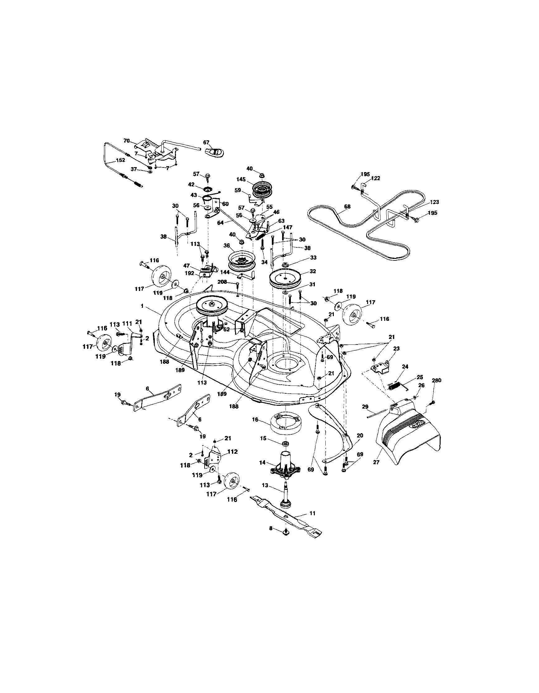 Mower Deck Diagram and Parts List for 917288342  Craftsman Lawn Tractor