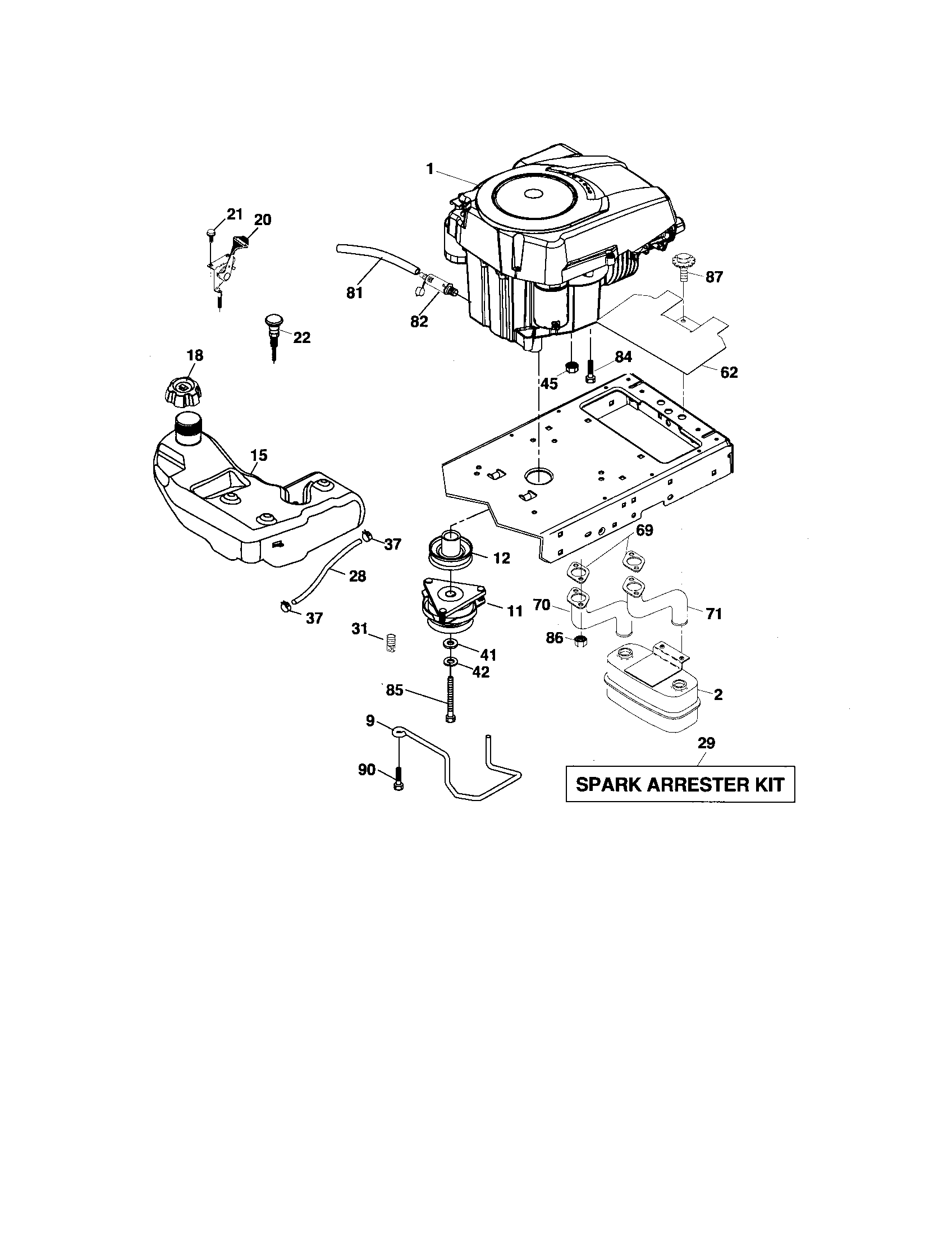 Engine Diagram and Parts List for 917276881  Craftsman Lawn Tractor