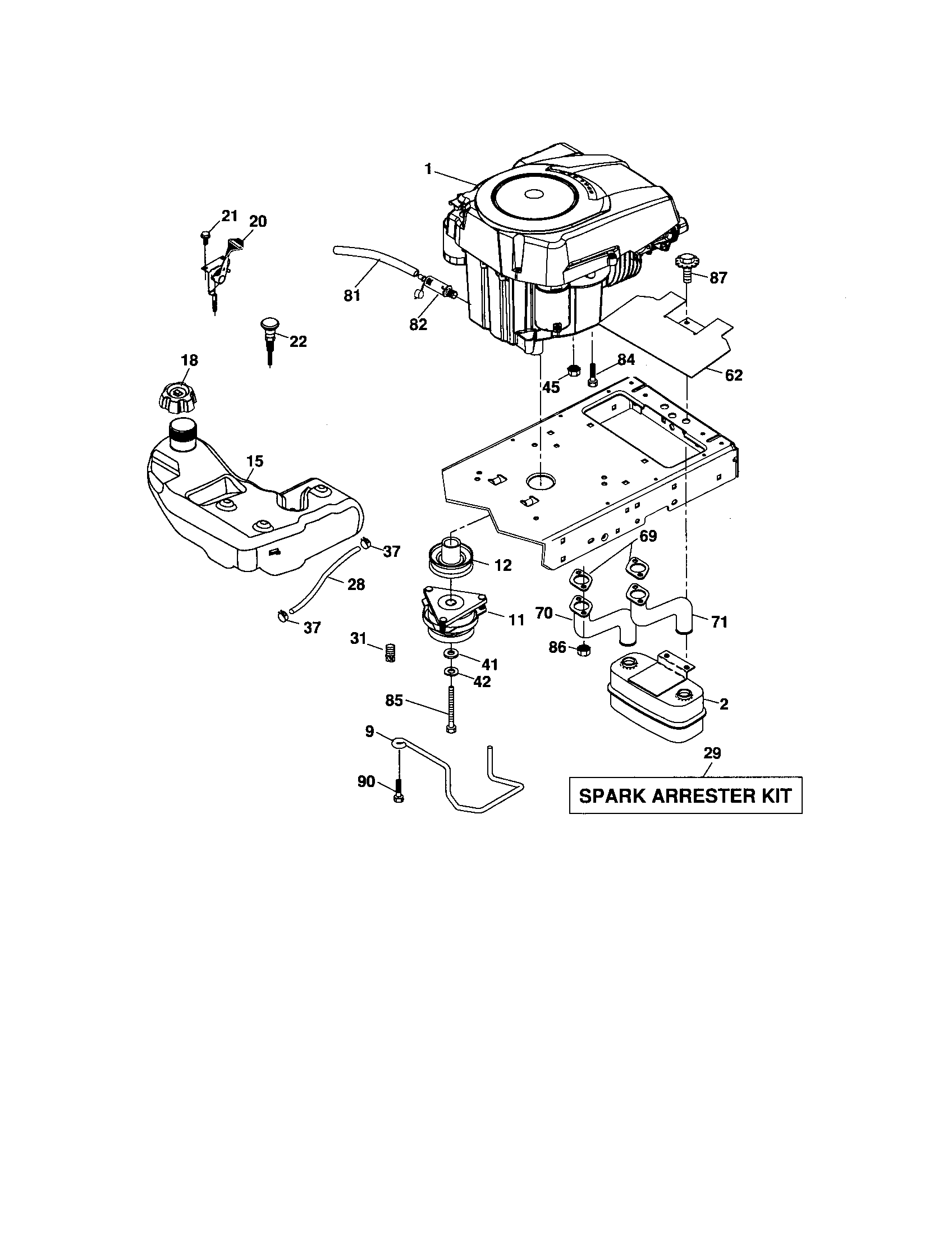 Engine Diagram and Parts List for 917276923  Craftsman Lawn Tractor
