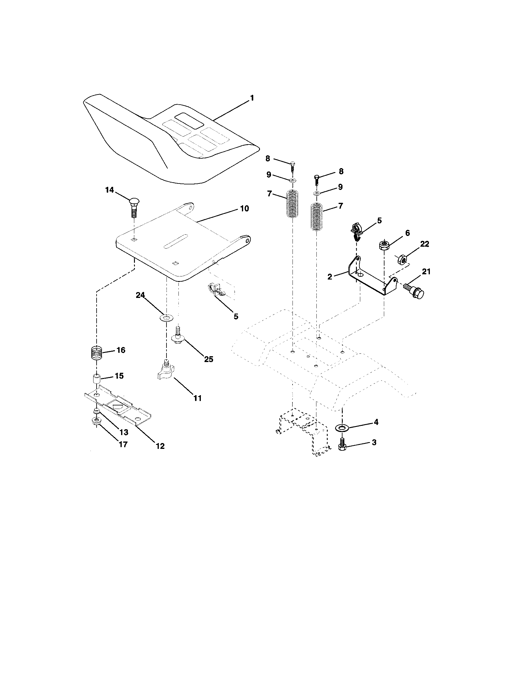 Seat Assembly Diagram and Parts List for 917277131  Craftsman Lawn Tractor