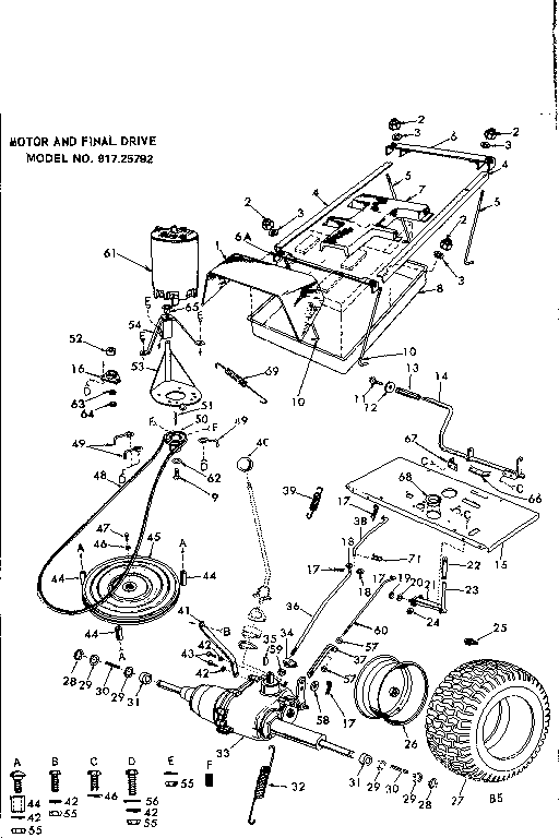 Motor And Final Drive Diagram and Parts List for 91725792  Craftsman Lawn Tractor