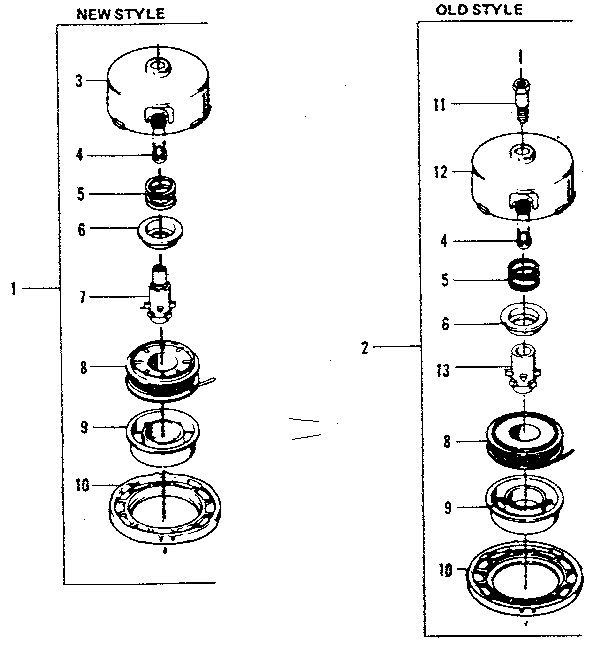 New And Old Style Cutting Head Assembly Diagram and Parts List for 234795512  Craftsman Trimmer