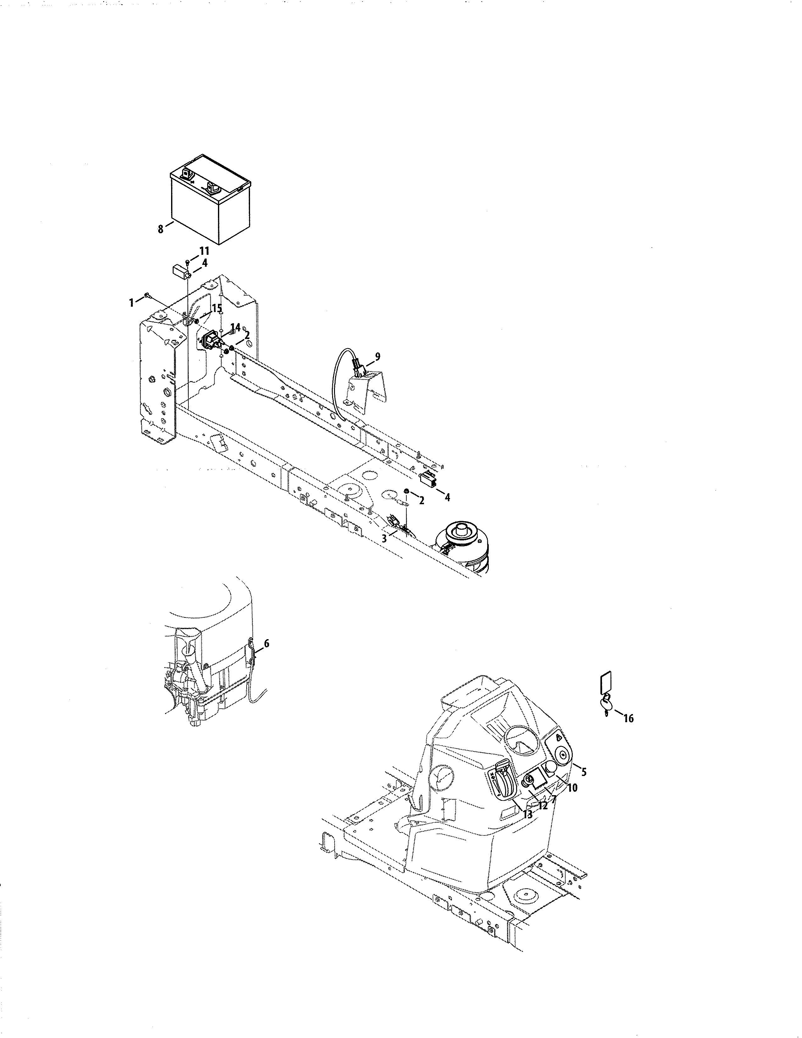 Battery / Dash Harness Diagram and Parts List for 247204430  Craftsman Lawn Tractor