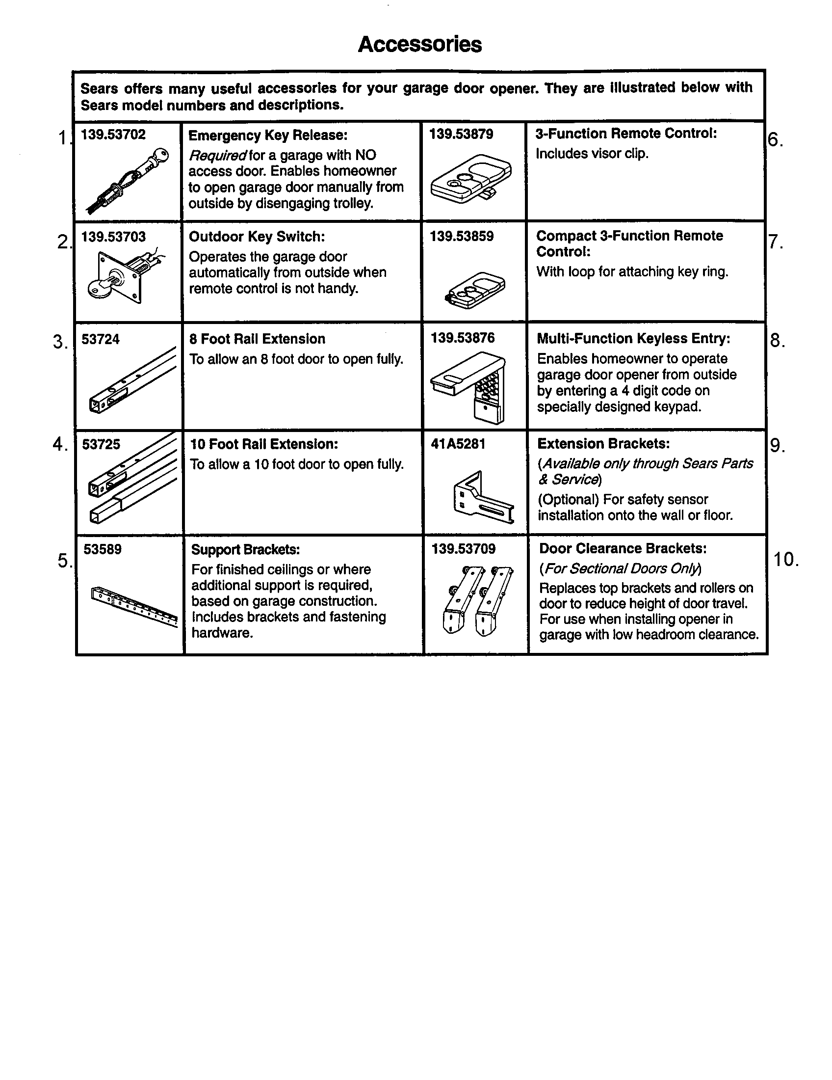 Opener Accessories Diagram and Parts List for 13953970SRT  Craftsman Garage Door Opener