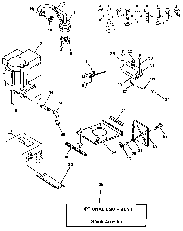 Engine Diagram and Parts List for 917257281  Craftsman Lawn Tractor